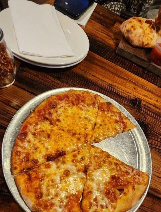 A cheese pizza at Bulldogs